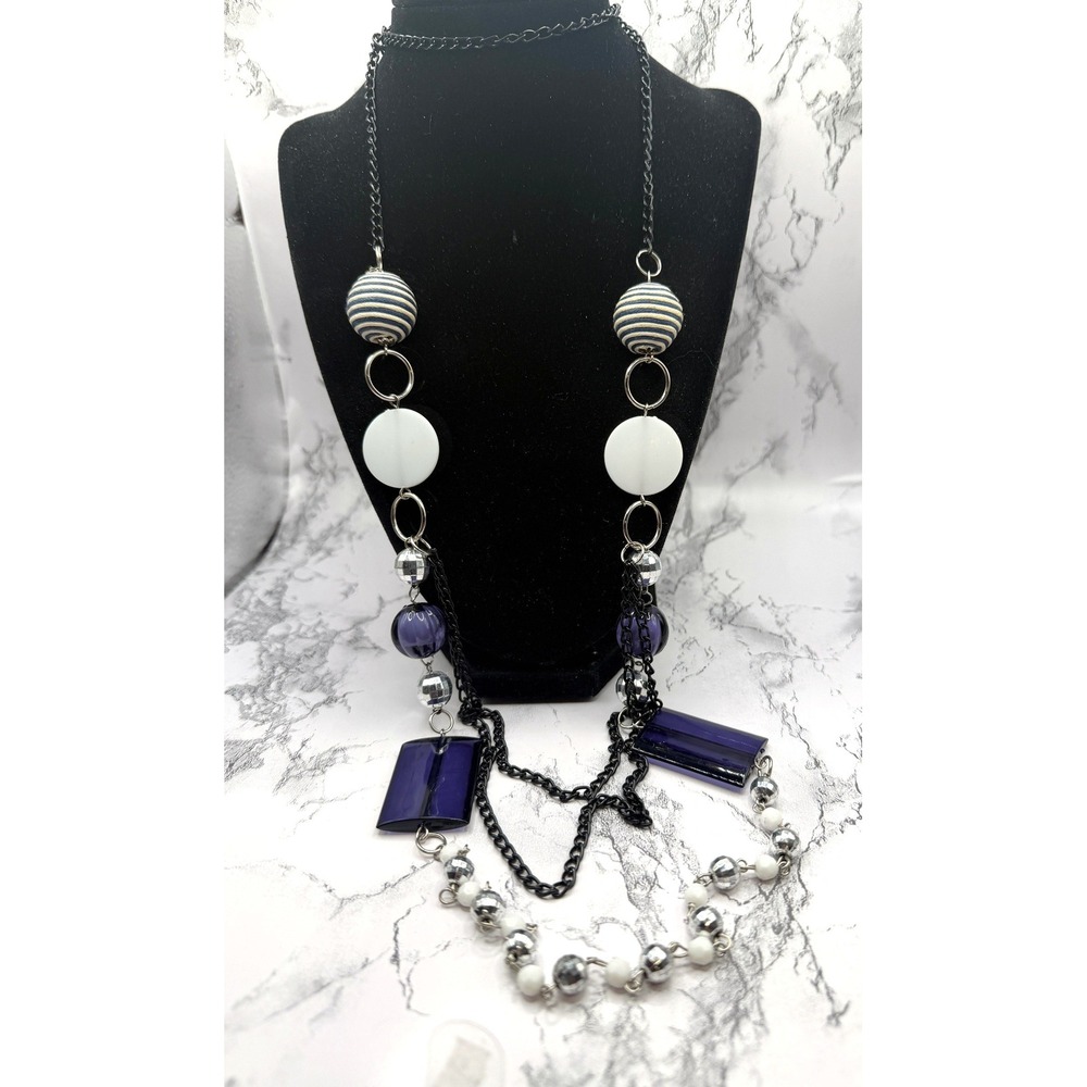 42" Long Purple Silver‎ Black Chain Layered Wrap Necklace